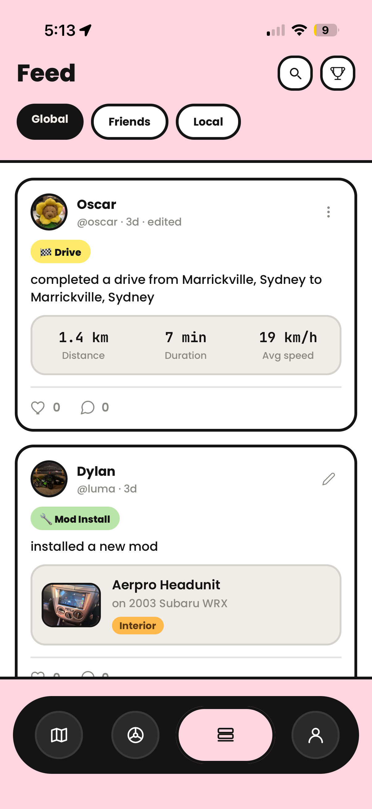 Feed screen